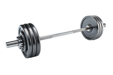 Silver dumbbell isolated on transparent or white background for fitness and weightlifting workout.