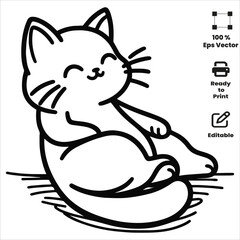 Cute Adorable Cat Coloring pages for kids coloring Book, Hand drawn bold line art, sketch coloring Activity book  vector illustration
