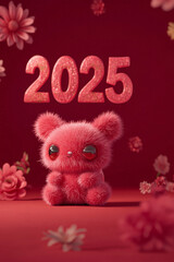 Fototapeta premium New Year Cards: 2025-themed Cute Neon Background Baby Ladybug Illustrations