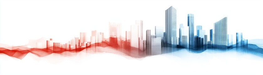 Fototapeta premium A vibrant abstract skyline illustration in red, blue, and white tones for urban themes.