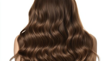 Fototapeta premium Beautiful model girl with Brown hair strand,silky healthy chestnut wavy hair strand isolated on white background,hair wavy ribbon, with smooth texture,vibrant shine,brunette hairpiece, hairy ribbon.