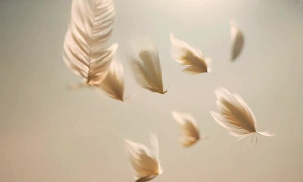 Elegant Soft Feathers Falling Gracefully in Gentle Breeze