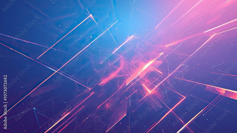 Poster abstract geometric pattern with intersecting lines in pink and blue hues