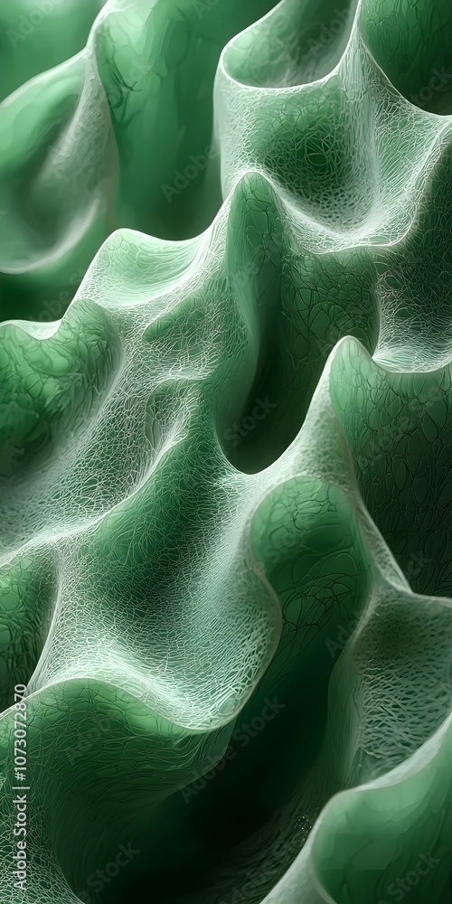 Poster abstract close-up of green textured waves with intricate patterns, creating a sense of depth and mov
