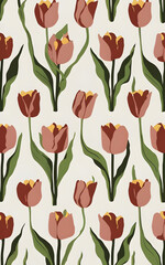 Fototapeta premium pastel muted hues maroon tulip pattern spring vector flat art