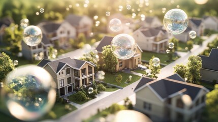 The board shows the history of the real estate bubble. Topics related to the mortgage crisis and housing market problems are the main points of the presentation.