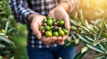 Hand-Picked Olives in Autumn Light on Hillside Orchard