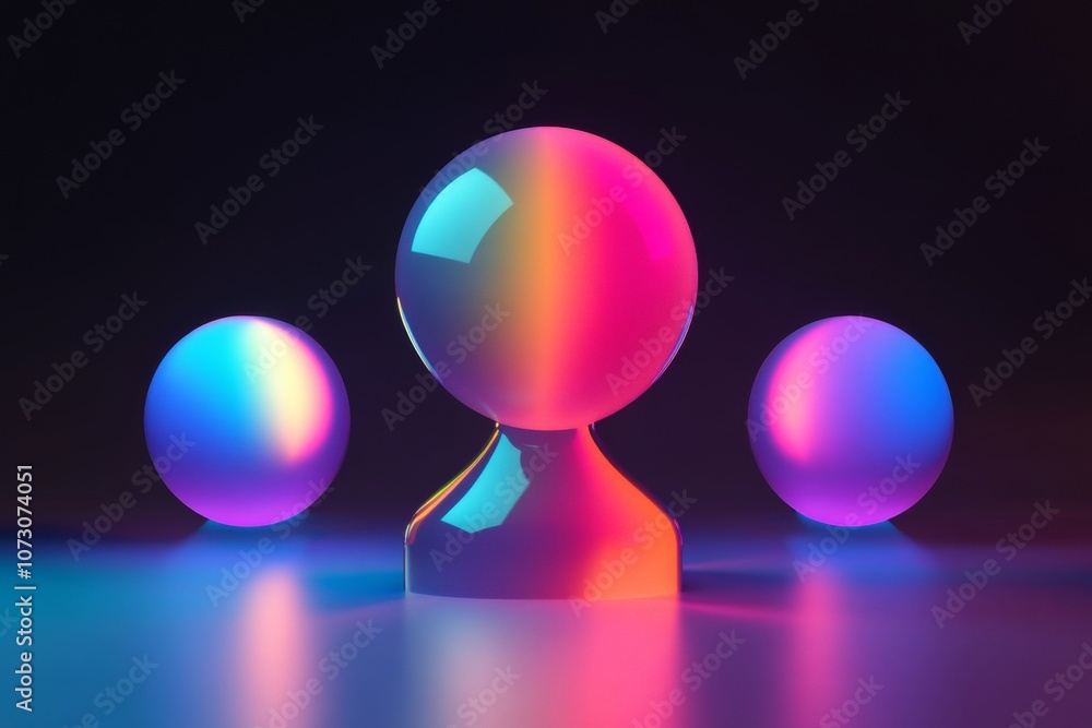 Poster 3d render of user icon in glassmorphism style from three angles with colorful gradient