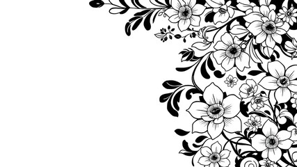 Classy black and white floral pattern with intricate details, stylish, monochrome, sophisticated