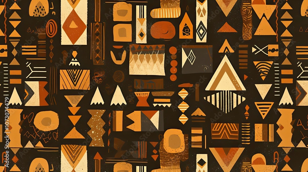 Poster abstract geometric pattern with orange and brown shapes on a dark background