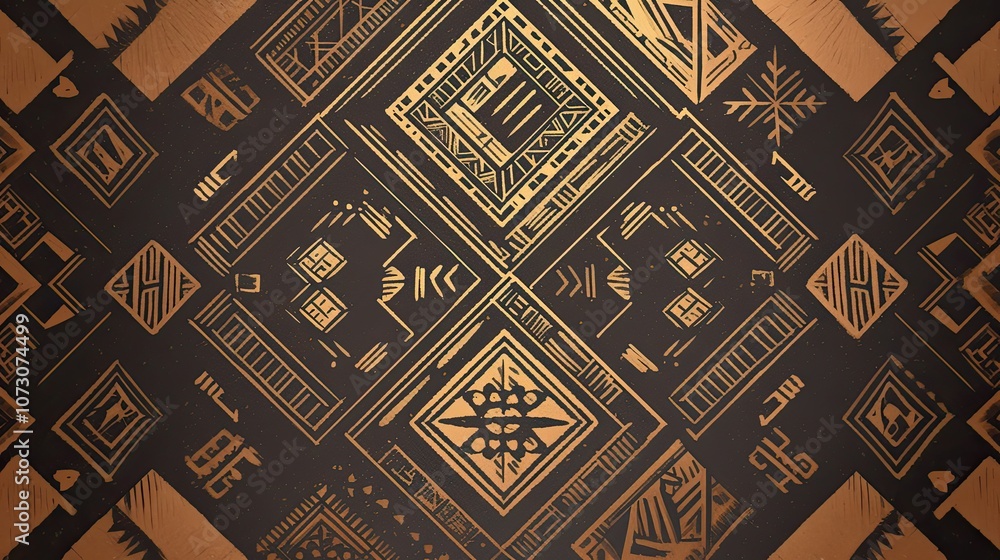 Poster geometric pattern with golden lines and shapes on a dark background