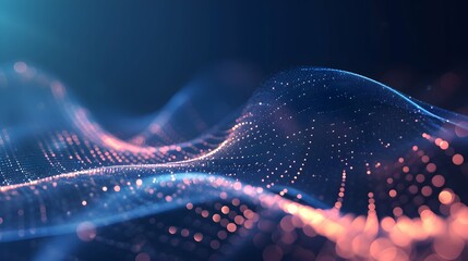 Digital Wave Flow with Particles and Data Points with abstract dots and lines for tech processe , data transfer and encryption, digital archives, sound and graphic presentations, science, education .