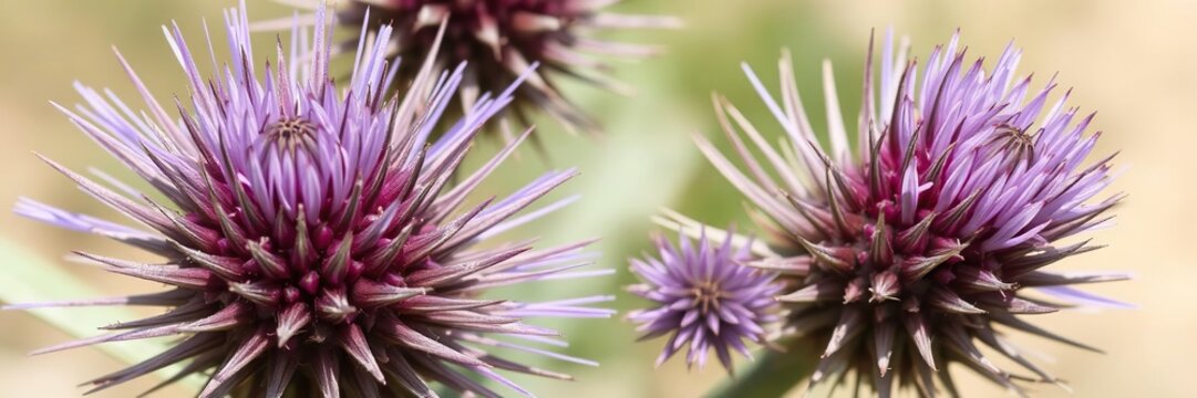 Close-up of spiny plumeless thistle carduus acanthoides plant with vibrant purple flowers and sharp spikes, carduus acanthoides, plant, spines