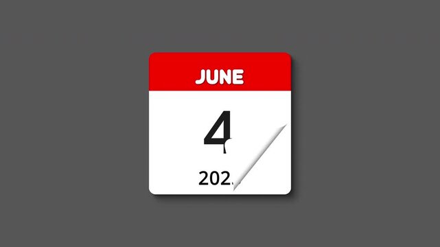 Monthly calendar, tear-off calendar animation for June 2025, concepts, ideas, 4k, transparent background with alpha channel, copy space