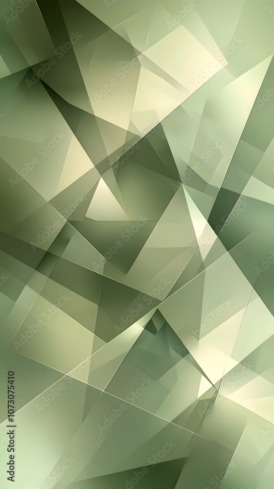 Poster a modern abstract background featuring overlapping geometric shapes in shades of green, creating a s