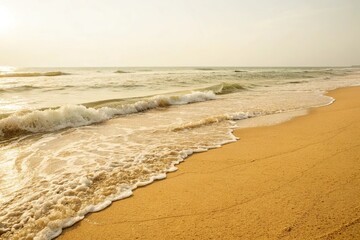 Dainty wavelets dancing on a vast gold expanse, peaceful scene, gold background, golden waves