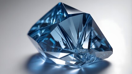 "Blue crystal with light reflections, on a white background."

