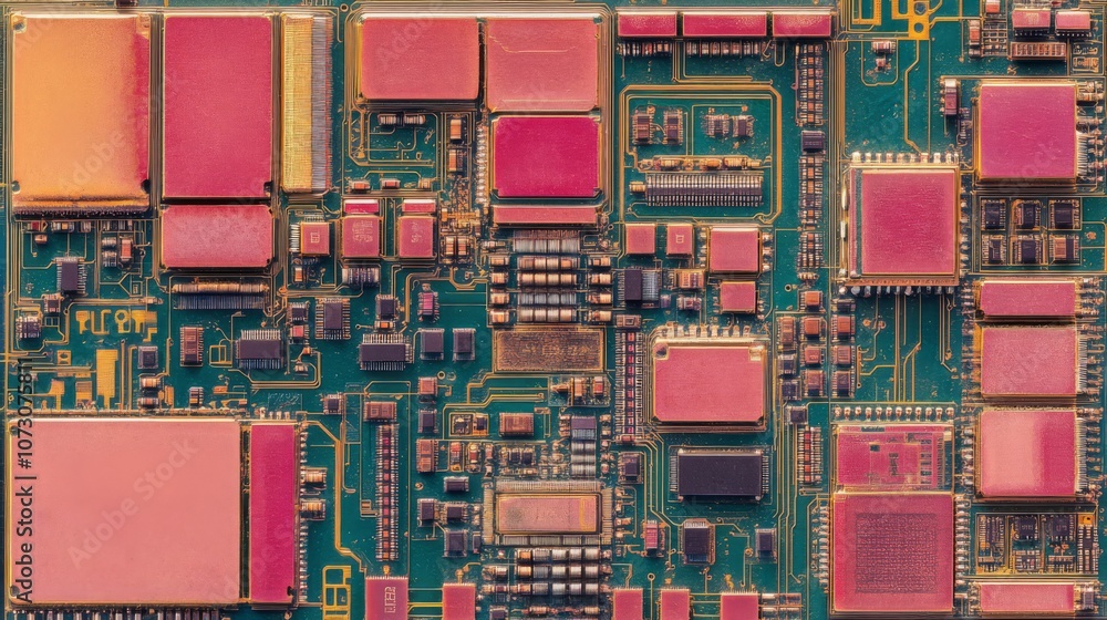 Poster close-up of a circuit board with various components.