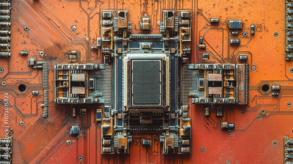 Poster close-up of a computer chip on a circuit board.