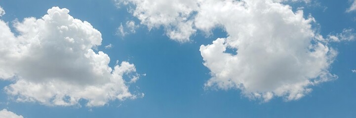 Obraz premium Fluffy white clouds creating a picturesque scene in a clear blue sky, outdoors, background, fluffy