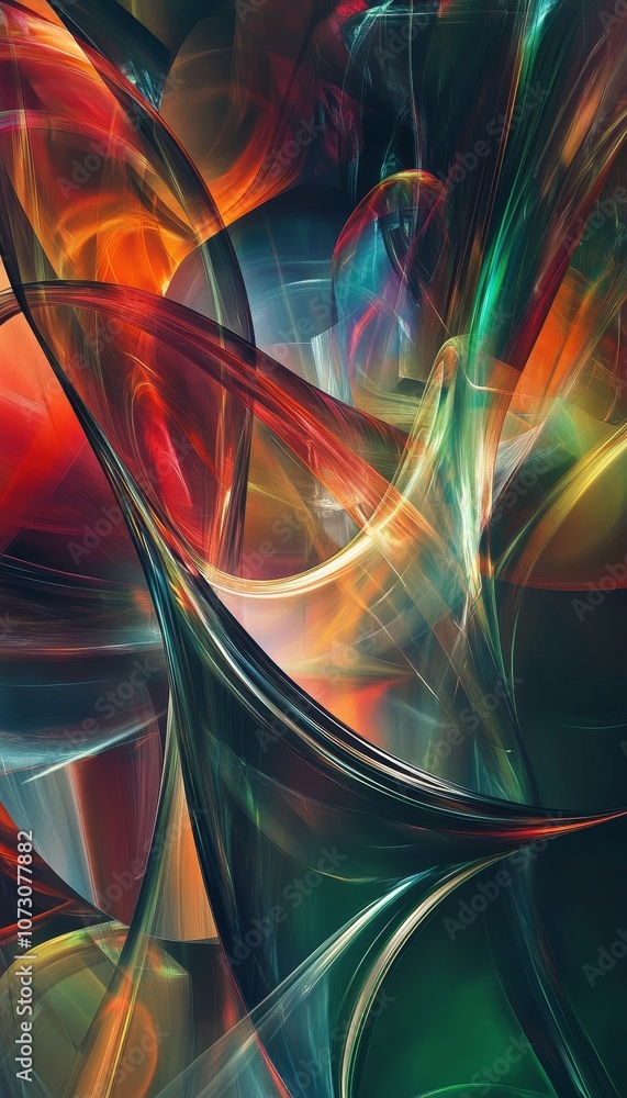 Poster dynamic fusion of geometric shapes and vivid colors in a futuristic abstract background