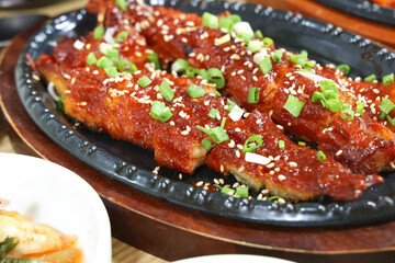 Korea food. spicy sauce Grilled Dried Pollack