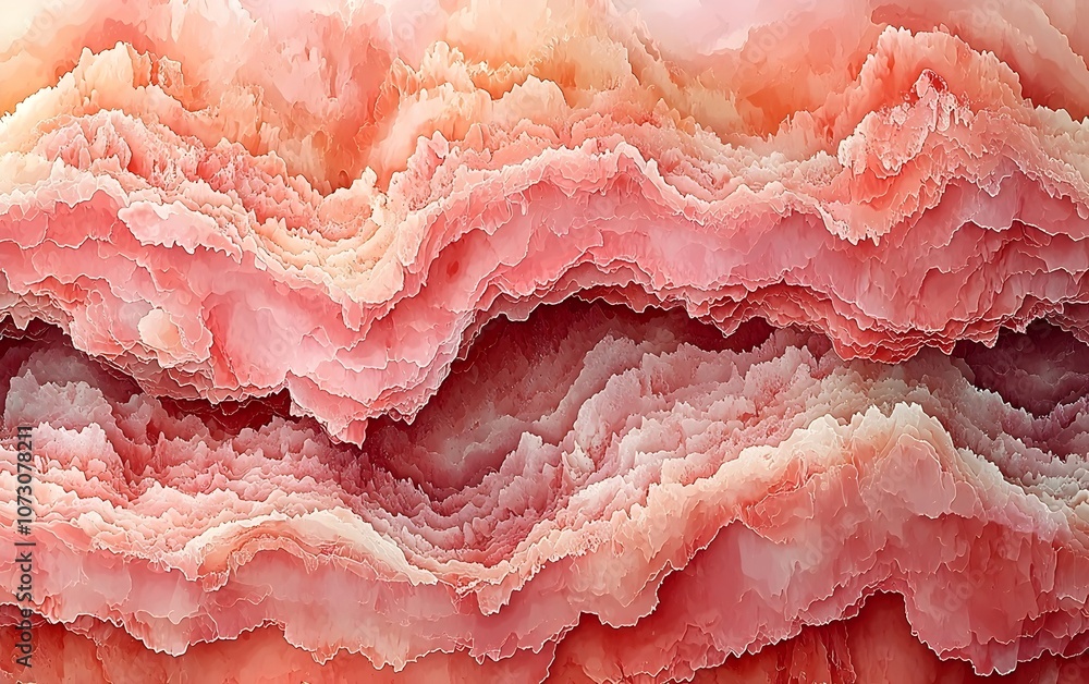 Poster a vibrant display of layered pink and coral-hued agate stone, featuring intricate patterns and textu