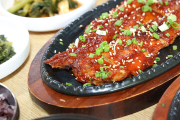 Korea food. spicy sauce Grilled Dried Pollack