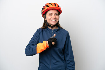Young cyclist Lithuanian woman isolated on white background giving a thumbs up gesture