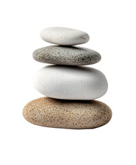 Fototapeta premium A stack of smooth, balanced stones in neutral tones. Isolated on transparent white background, png