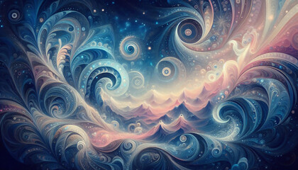 山と森と夜空をイメージした抽象的イラスト