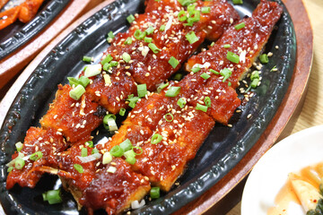 Korea food. spicy sauce Grilled Dried Pollack