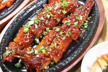 Korea food. spicy sauce Grilled Dried Pollack