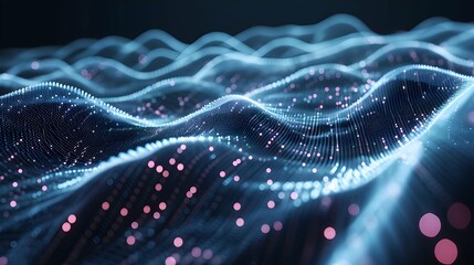 Digital Wave Flow with Particles and Data Points with abstract dots and lines for tech processe , data transfer and encryption, digital archives, sound and graphic presentations, science, education .
