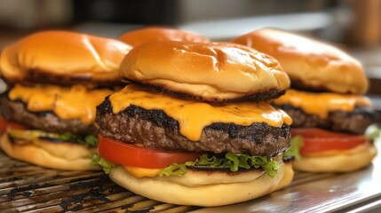 Close-up of Double Cheeseburgers with Melted Cheese and Lettuce