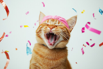 Cheerful Cat Celebrating with Confetti