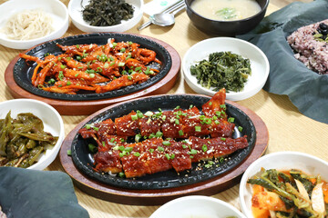 Korea food. spicy sauce Grilled Dried Pollack