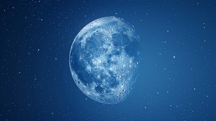Obraz premium The moon with water droplets on it against a dark blue starry sky.