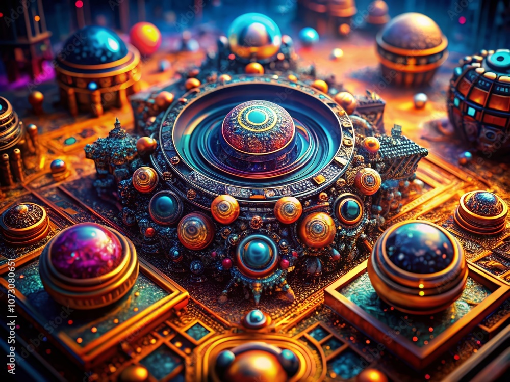 Poster futuristic abstract macro photography featuring intricate patterns and vivid colors in a sci-fi envi