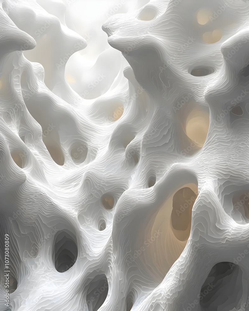 Aufkleber abstract white organic forms create a surreal and ethereal landscape, showcasing flowing lines and h