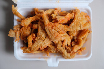 Crispy fried oyster mushrooms, Indonesian street food.