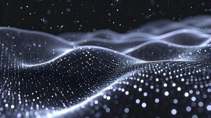 Digital Wave Flow with Particles and Data Points with abstract dots and lines for tech processe , data transfer and encryption, digital archives, sound and graphic presentations, science, education .