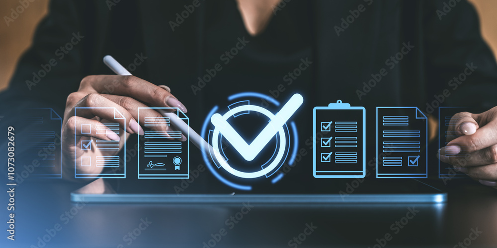 Poster digital approval and checkbox visualization for project management.