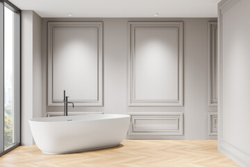 Modern Bathroom Interior with Elegant Freestanding Bathtub. 3D Rendering