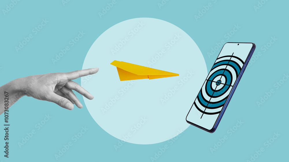 Poster mobile marketing and targeting is shown by smartphone with dartboard in the screen. target audience 