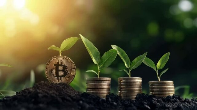 bitcoin coins close up. Selective focus