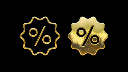 Discount sale black Friday set gold golden on black background cut out