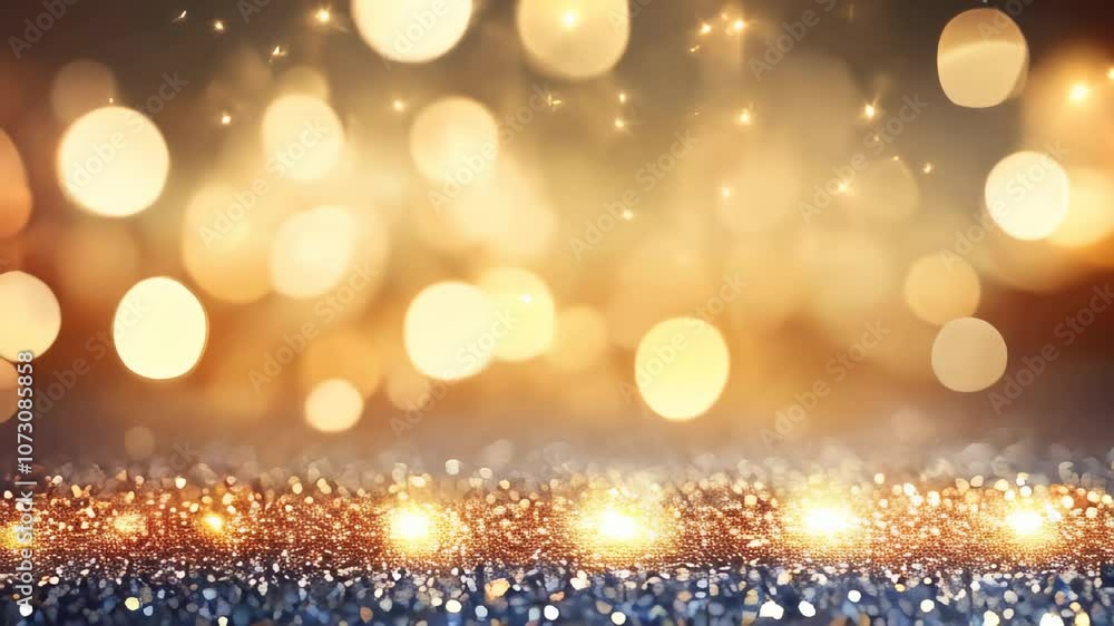 Poster warm golden bokeh lights and sparkles softly glow against a dark background, creating a festive and 