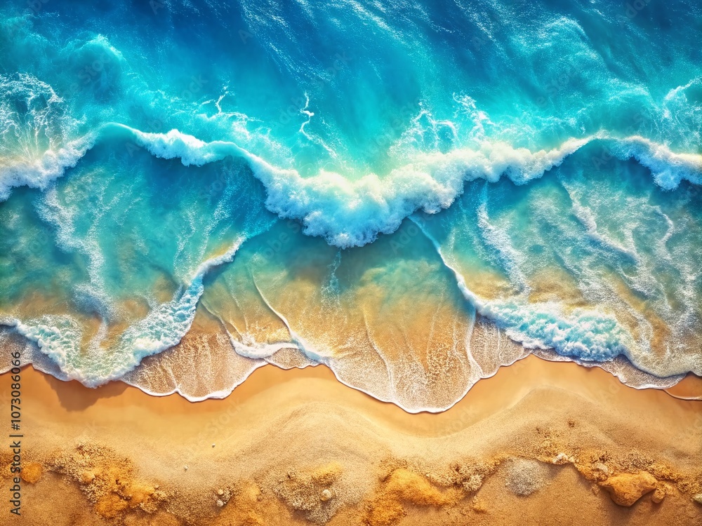Poster intricate drawing of waves on the sand at the beach, perfect for text overlay and background use, sh