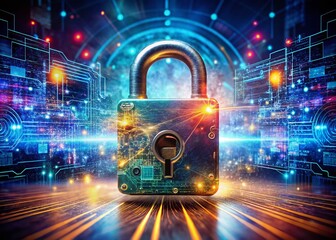Intricate Double Exposure Photography Illustrating a Cybersecurity Concept Featuring a Lock and Key with Digital Elements for Enhanced Security Awareness